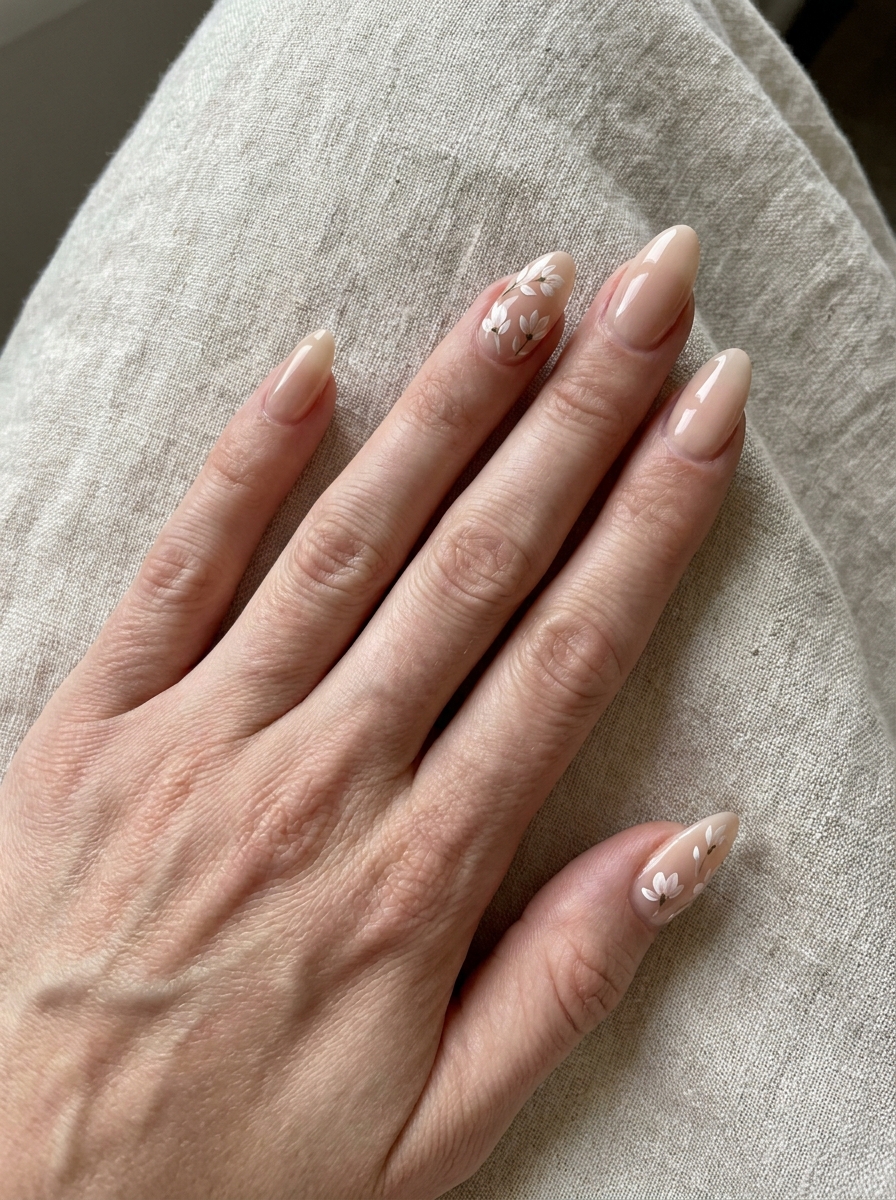 Minimal Floral Summer Nails mit kleinen zarten Blüten